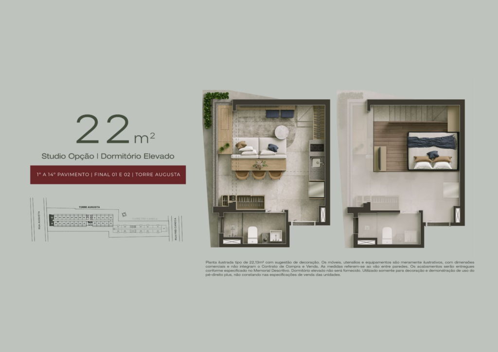 Planta Studio B – Dormitório Elevado